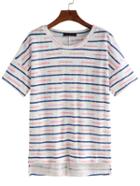 Romwe Striped Dip Hem T-shirt