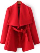 Romwe Lapel Self-tie Red Coat