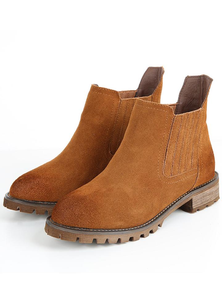 Romwe Brown Brush Round Toe Boots