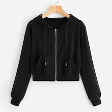 Romwe Zip Up Hooded Drawstring Jacket
