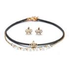 Romwe Crown Detail Layered Choker & Earrings
