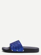 Romwe Royal Blue Glitter Sequin Rubber Sole Slippers