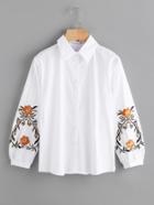 Romwe Symmetric Embroidery Lantern Sleeve Shirt