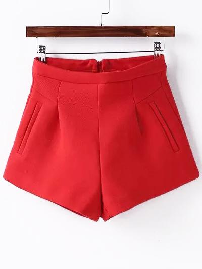 Romwe High Waist A-line Red Shorts