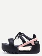 Romwe Pink Peep Toe Lace-up Platform Sandals