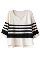 Romwe Dip Hem Striped Color-block Sweater