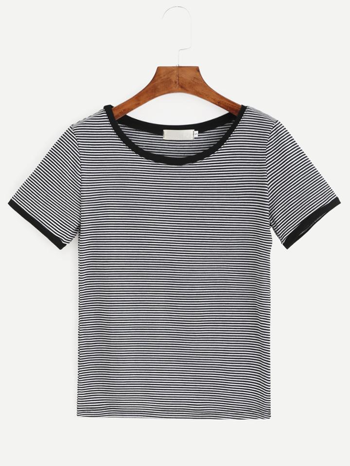 Romwe Contrast Striped Ringer T-shirt
