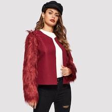 Romwe Faux Fur Sleeve Open Front Coat