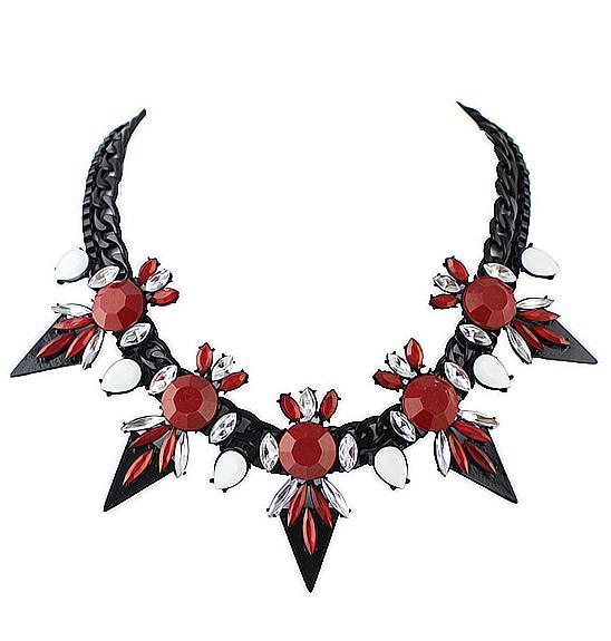 Romwe Red Diamante Pendant Necklace