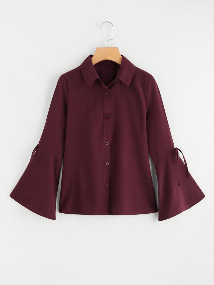 Romwe Bell Sleeve Single Breasted Shirt