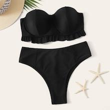 Romwe Frill Trim Bandeau With High Cut Bikini