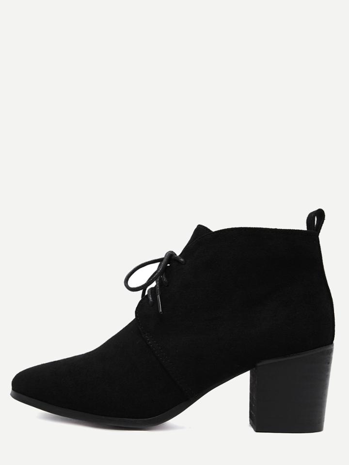Romwe Black Faux Suede Lace Up Cork Heel Ankle Boots