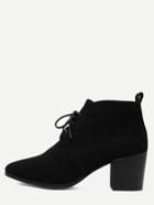 Romwe Black Faux Suede Lace Up Cork Heel Ankle Boots