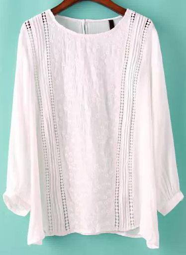 Romwe White Round Neck Hollow Loose Blouse