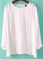 Romwe White Round Neck Hollow Loose Blouse