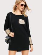 Romwe Contrast Sequin Batwing Tee Dress