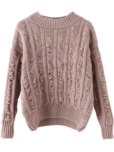 Romwe Round Neck Tassel Coffee Sweater