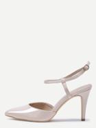 Romwe Apricot Pointed Toe Slingback Ankle Strap Pumps