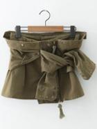 Romwe Army Green Zipper Up Tie Asymmetrical Skirt