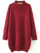 Romwe Polo Neck Dropped Shoulder Seam Red Sweater Dress