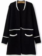Romwe Striped Trim Pockets Black Coat