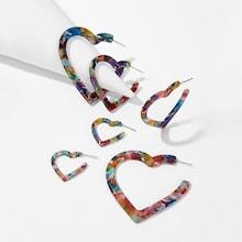 Romwe Marble Pattern Open Heart Earrings 3pairs