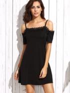 Romwe Black Cold Shoulder Lace Trim Dress