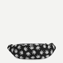 Romwe Allover Leaf Print Zipper Bum Bag