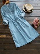 Romwe Rolled Cuffed Lace Panel Drawstring Waist Dress