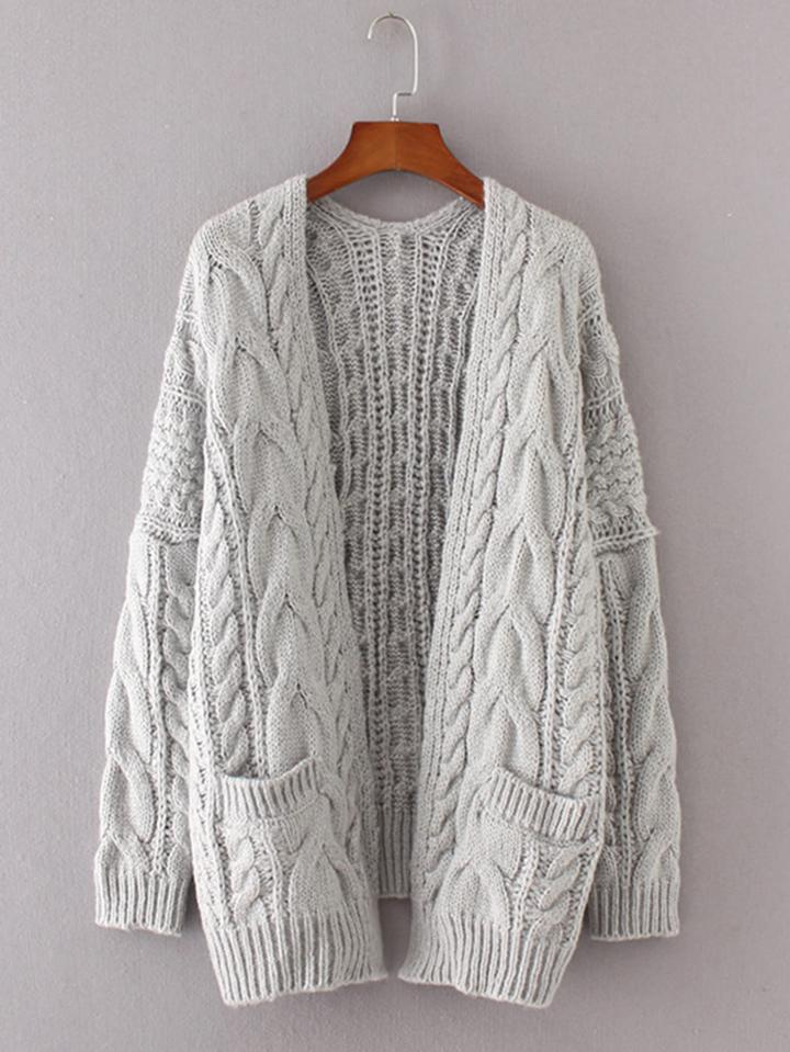 Romwe Drop Shoulder Cable Knit Cardigan