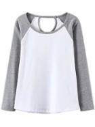 Romwe Contrast Sleeve Hollow Grey T-shirt