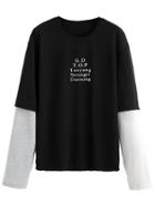 Romwe Contrast Sleeve Letters Print T-shirt