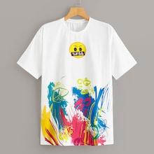 Romwe Emoji X Romwe Guys Brush Stroke Print Tee