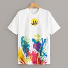 Romwe Emoji X Romwe Guys Brush Stroke Print Tee