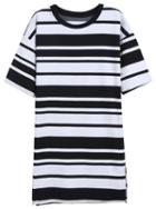 Romwe Round Neck Striped Black And White Dress