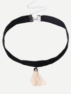 Romwe Black Tassel Minimalist Choker Necklace