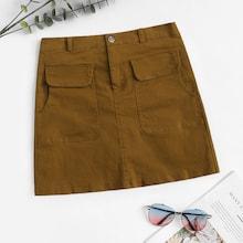 Romwe Dual Pocket Solid Skirt