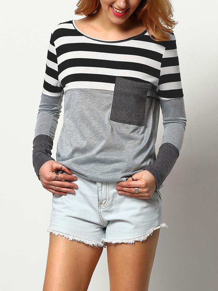 Romwe Stripe Contrast Cut And Sew Tee