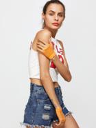 Romwe Orange Sexy Short Mesh Gloves
