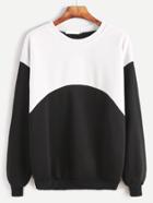 Romwe Black White Contrast Dropped Shoulder Seam Sweatshirt