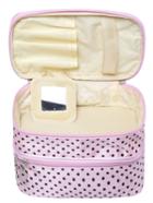 Romwe Pink Polka Dot Double Layers Cosmetic Bag