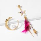 Romwe Star & Feather Mismatched Drop Earrings