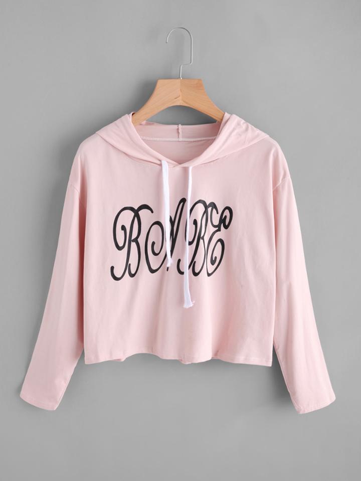 Romwe Drop Shoulder Letter Print Hoodie