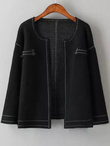 Romwe Long Sleeve Knit Black Coat