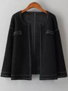 Romwe Long Sleeve Knit Black Coat