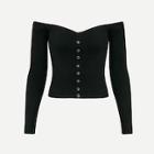 Romwe Button Up Off Shoulder Ribbed Jumper