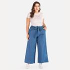 Romwe Plus Belted Wide Leg Denim Pants