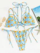 Romwe Starfish Print Side Tie Strappy Bikini Set