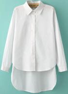 Romwe White Lapel Long Sleeve Dipped Hem Blouse