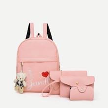 Romwe Bear Charm Embroidery Combination Bag 4pcs